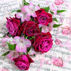 Lunch napkins 33 x 33 3-ply 1/4 fold Flowers KW-115 - 20 pcs