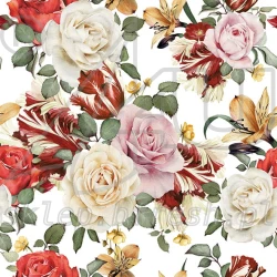 Lunch napkins 33 x 33 3-ply 1/4 fold Flowers KW-120 - 20 pcs